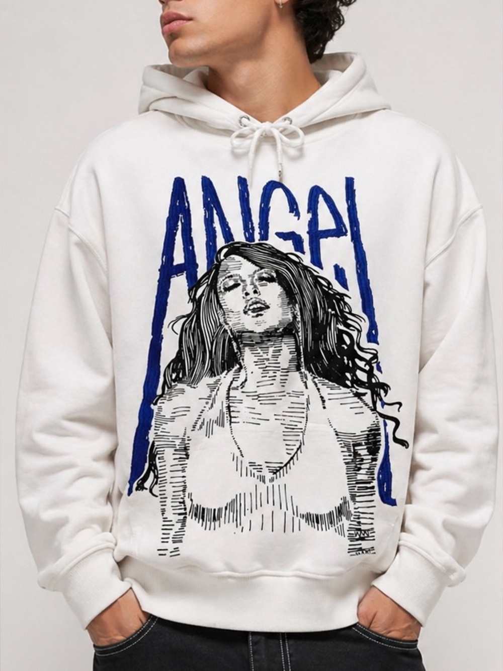 Bricks & Butter Aaliya Angel Hoodie White Blue Embroidered Pullover men’s medium